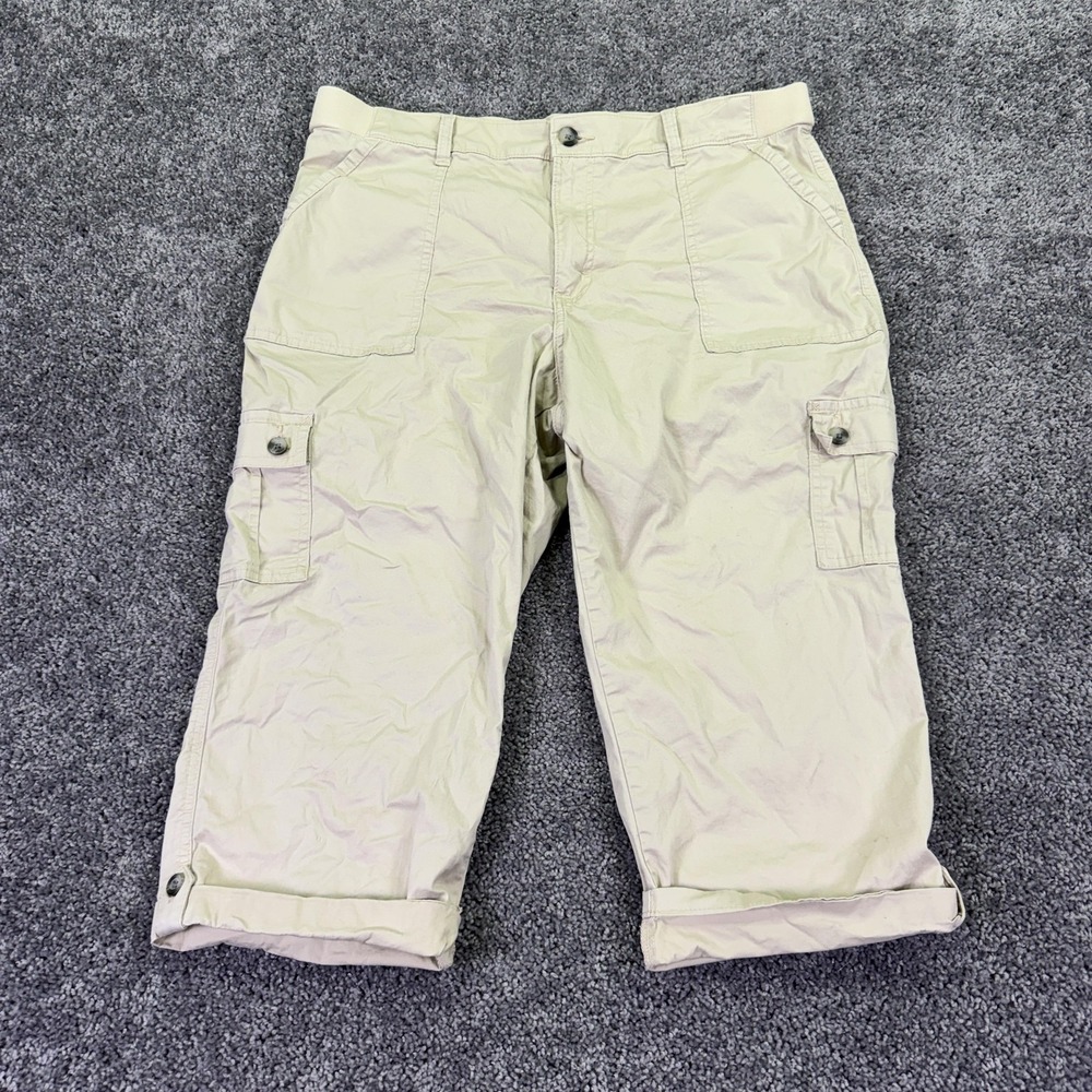 Lee Pants Womens 18 Medium Beige Capri Cargo Twill Elastic Waist Stretch Casual